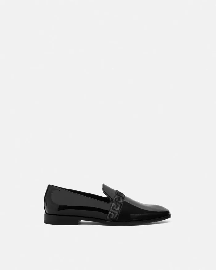 Medusa Patent Slippers Black Men Versace Loafers and Slippers