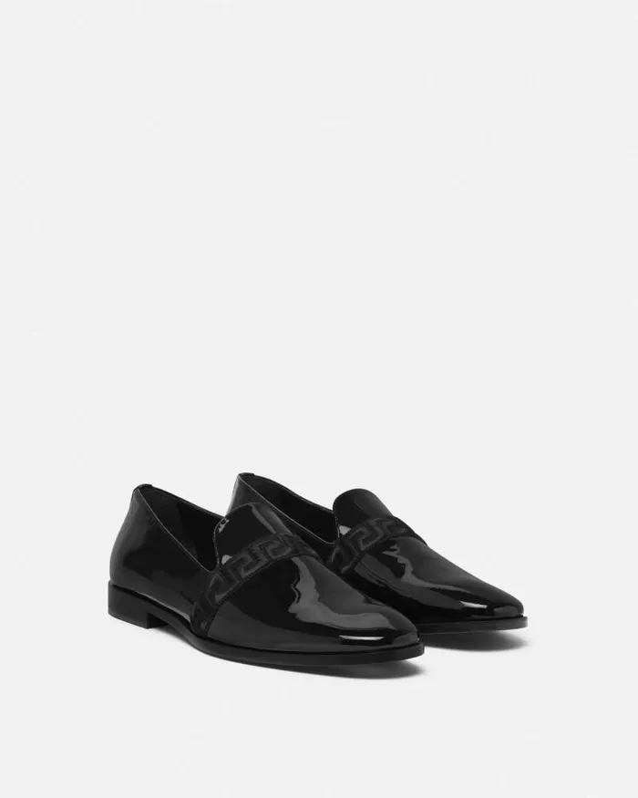 Medusa Patent Slippers Black Men Versace Loafers and Slippers