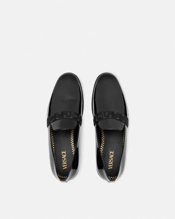 Medusa Patent Slippers Black Men Versace Loafers and Slippers