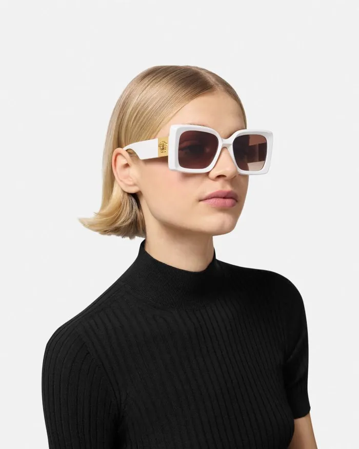 Medusa Plaque Maxi Sunglasses White Women Versace Sunglasses