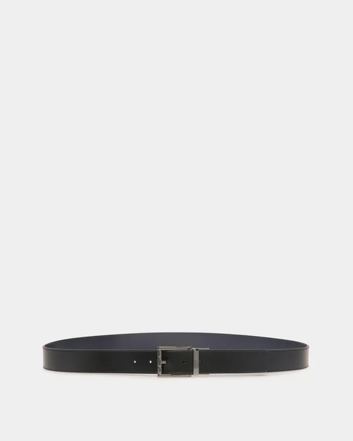 Men Bally Belts Astory 35mm Reversible And Adjustable Belt In Black And Navy Blue Leather Multicolor