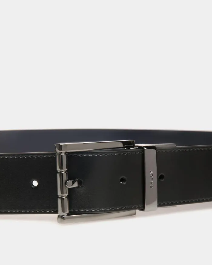 Men Bally Belts Astory 35mm Reversible And Adjustable Belt In Black And Navy Blue Leather Multicolor Men Bally Belts Astory 35mm Reversible And Adjustable Belt In Black And Navy Blue Leather Multicolor