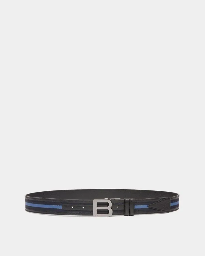 Men Bally Belts B Logo 35mm Reversible Belt In Navy Blue And Light Blue Fabric And Leather Multicolor