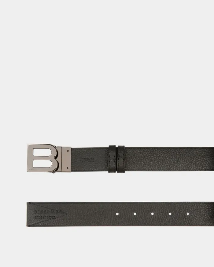Men Bally Belts B Logo 35mm Reversible Belt In Navy Blue And Light Blue Fabric And Leather Multicolor Men Bally Belts B Logo 35mm Reversible Belt In Navy Blue And Light Blue Fabric And Leather Multicolor