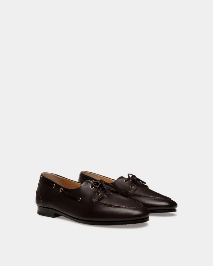 Men Bally Loafers and Moccasins Plume Moccasin In Dark Brown Leather Brown Men Bally Loafers and Moccasins Plume Moccasin In Dark Brown Leather Brown