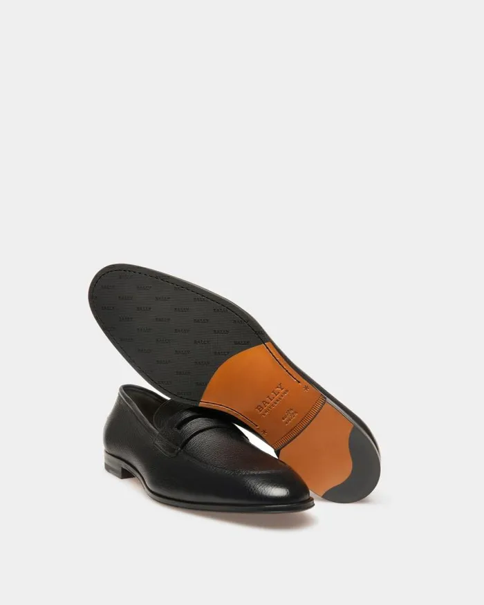 Men Bally Loafers and Moccasins Webb Men039s Grained Deer Leather Penny Loafer In Black Black