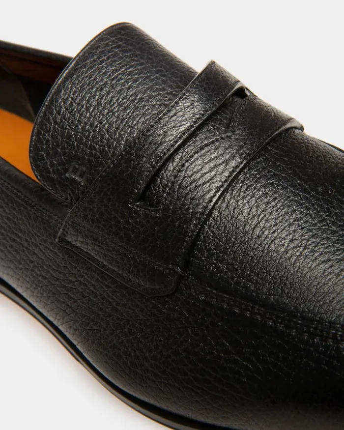 Men Bally Loafers and Moccasins Webb Men039s Grained Deer Leather Penny Loafer In Black Black