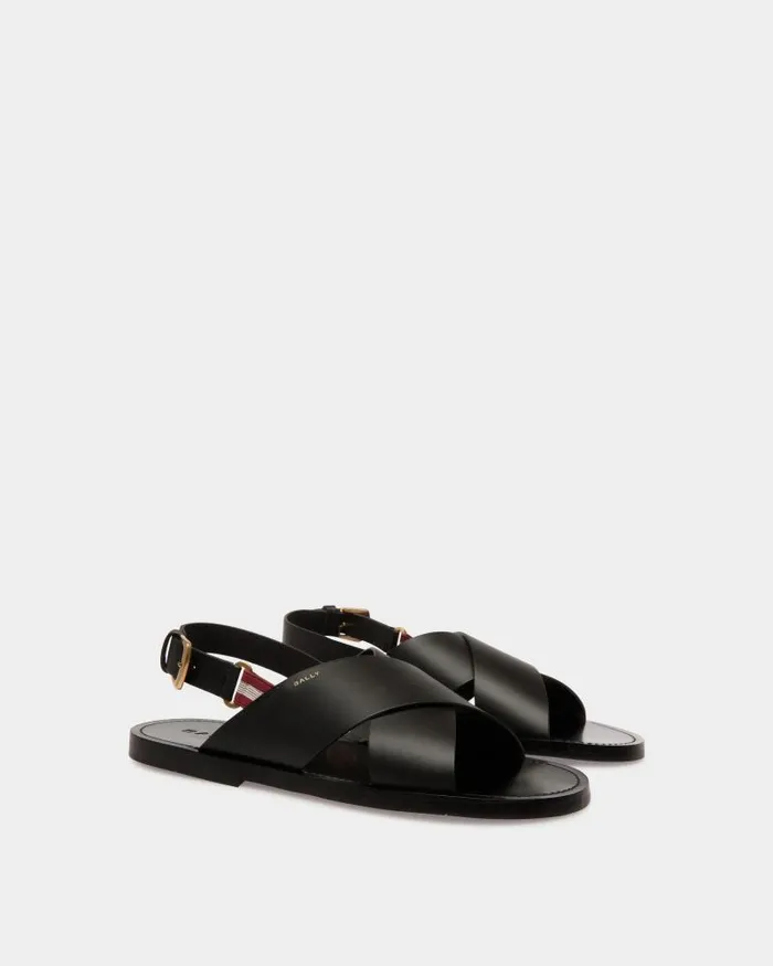 Men Bally Sandals and Slides Chateau Sandal In Black Leather Black Men Bally Sandals and Slides Chateau Sandal In Black Leather Black