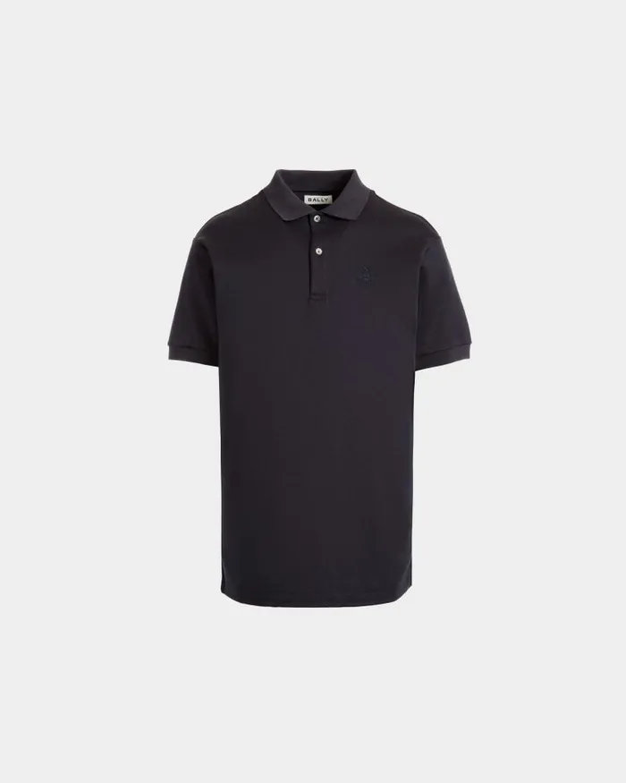 Men Bally Shirts and TShirts Short Sleeve Polo With A Bally Crest Logo In A Navy Blue Cotton Silk Blend Blue