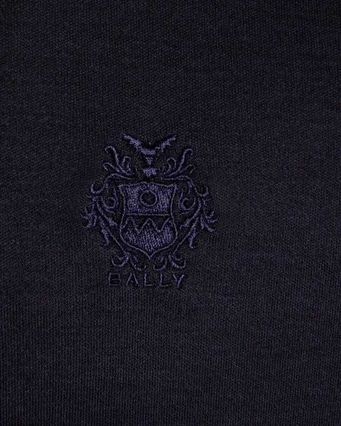 Men Bally Shirts and TShirts Short Sleeve Polo With A Bally Crest Logo In A Navy Blue Cotton Silk Blend Blue Men Bally Shirts and TShirts Short Sleeve Polo With A Bally Crest Logo In A Navy Blue Cotton Silk Blend Blue