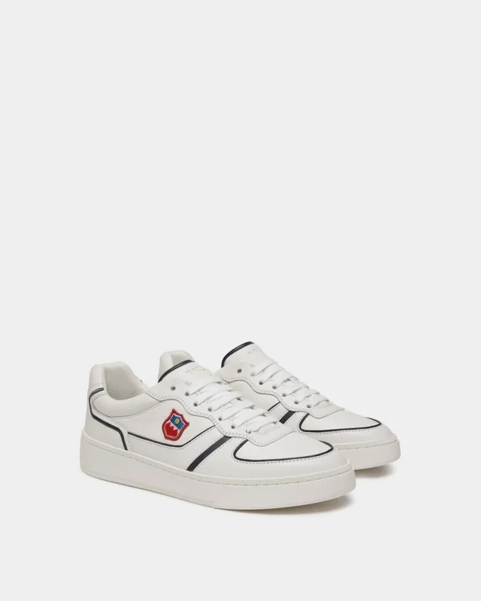 Men Bally Sneakers Raise Sneaker In White And Navy Blue Leather White