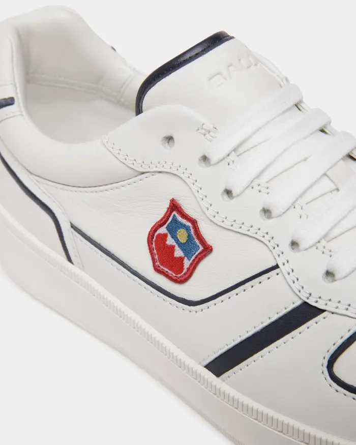 Men Bally Sneakers Raise Sneaker In White And Navy Blue Leather White