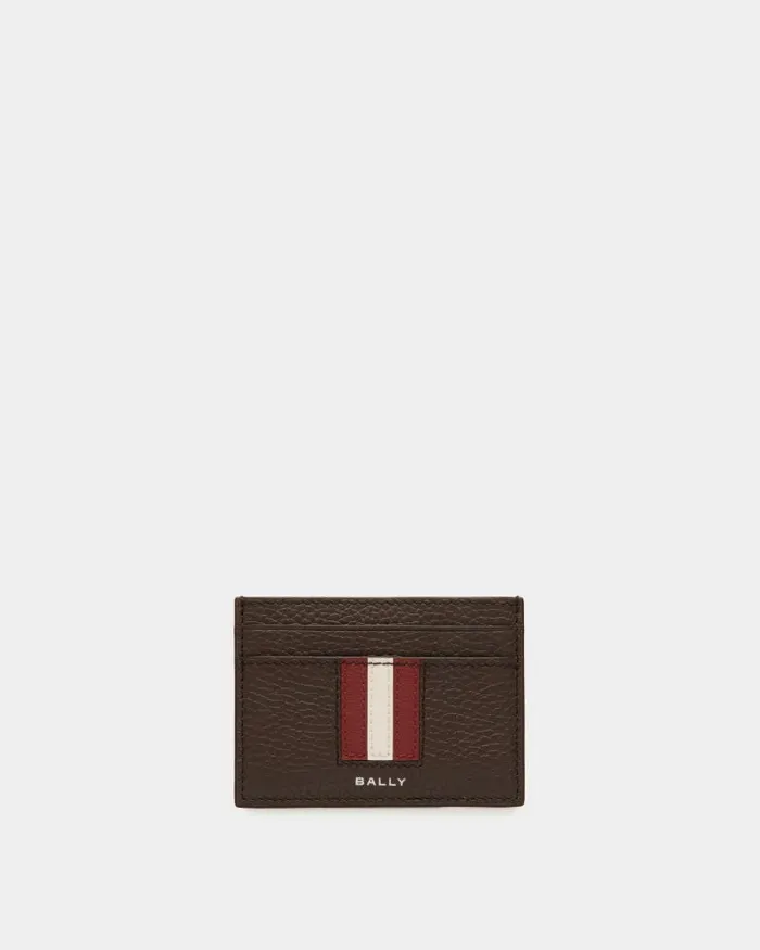 Men Bally Wallets and Card Holders Ribbon Card Holder In Ebano Leather Brown