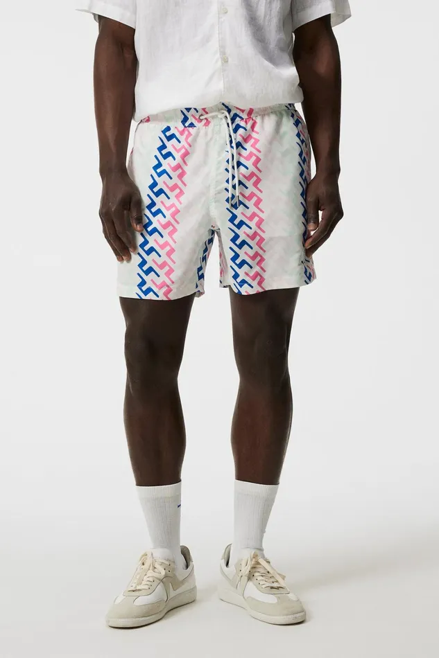 Men Banks Miami Swim Trunks Pink Painted Bridge JLindeberg Swim Shorts
