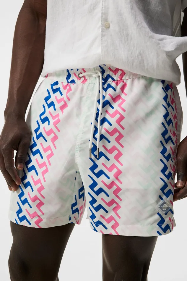Men Banks Miami Swim Trunks Pink Painted Bridge JLindeberg Swim Shorts