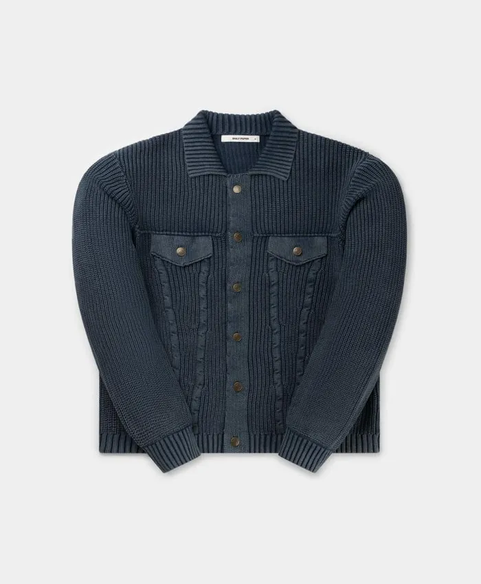 Men Blue Tano Knit Cardigan Daily Paper Hoodies and Sweaters