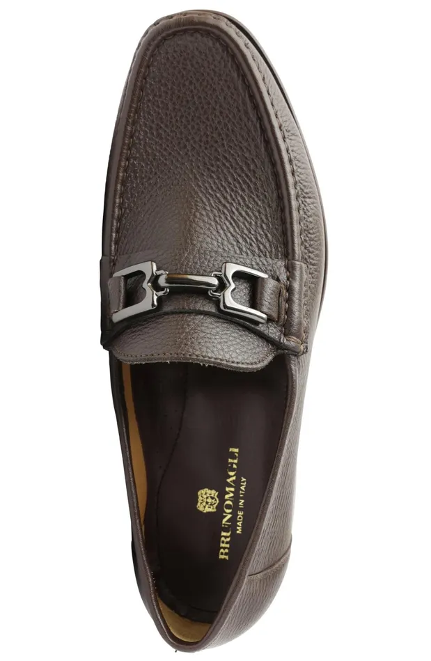 Men Casual Shoes Bruno Magli Trieste Classic Leather Moccasin 8211 Dark Brown Cervo