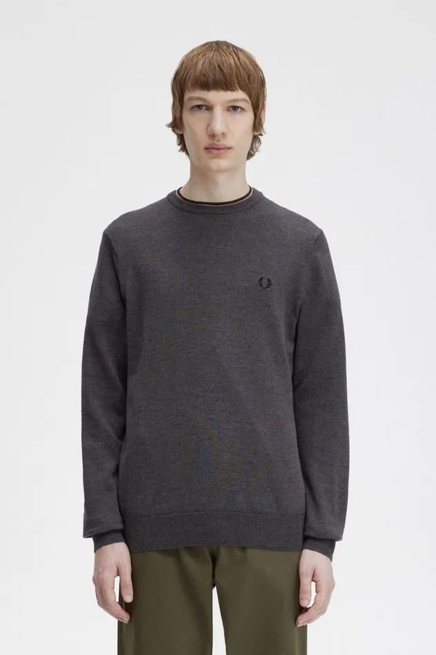 Men Classic Crew Neck Jumper Dark Grey Marl Fred Perry Knitwear