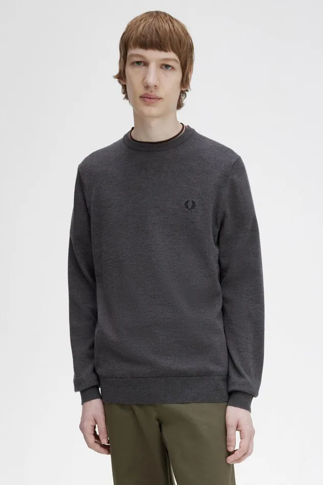 Men Classic Crew Neck Jumper Dark Grey Marl Fred Perry Knitwear