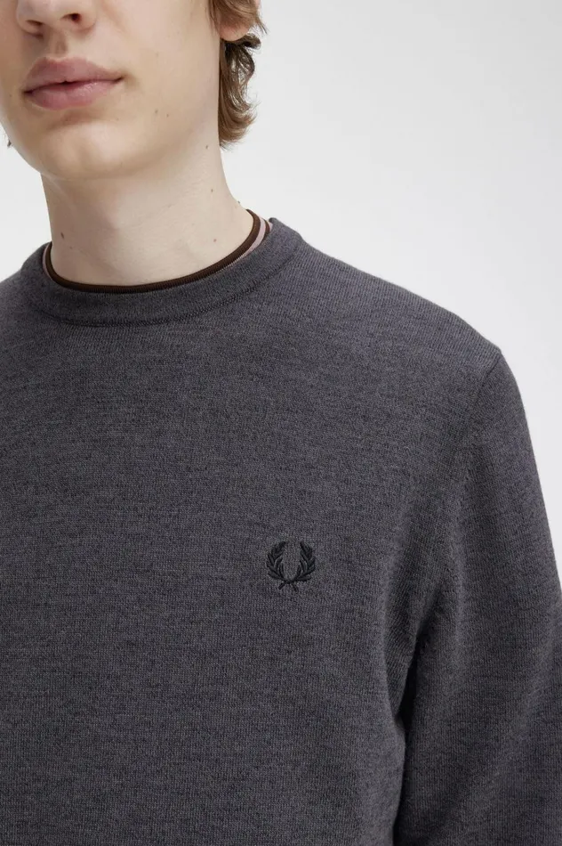 Men Classic Crew Neck Jumper Dark Grey Marl Fred Perry Knitwear