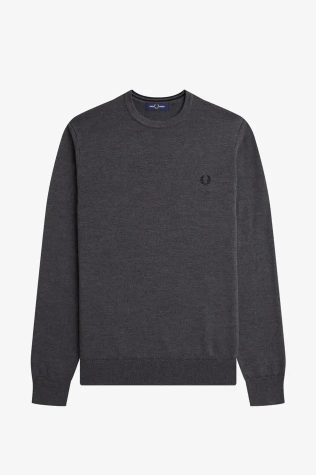 Men Classic Crew Neck Jumper Dark Grey Marl Fred Perry Knitwear