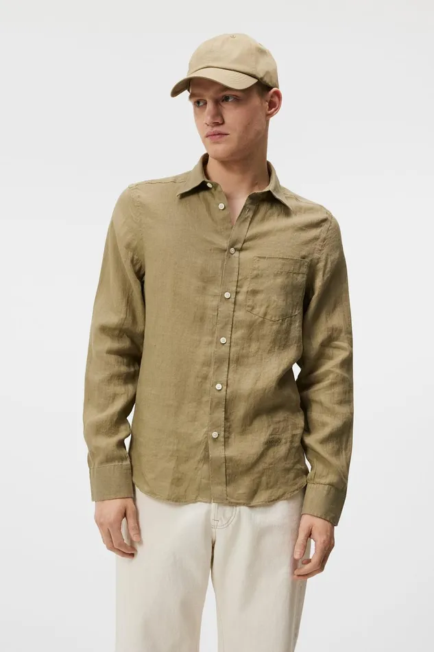 Men Clean Linen Slim Shirt Aloe JLindeberg Shirts
