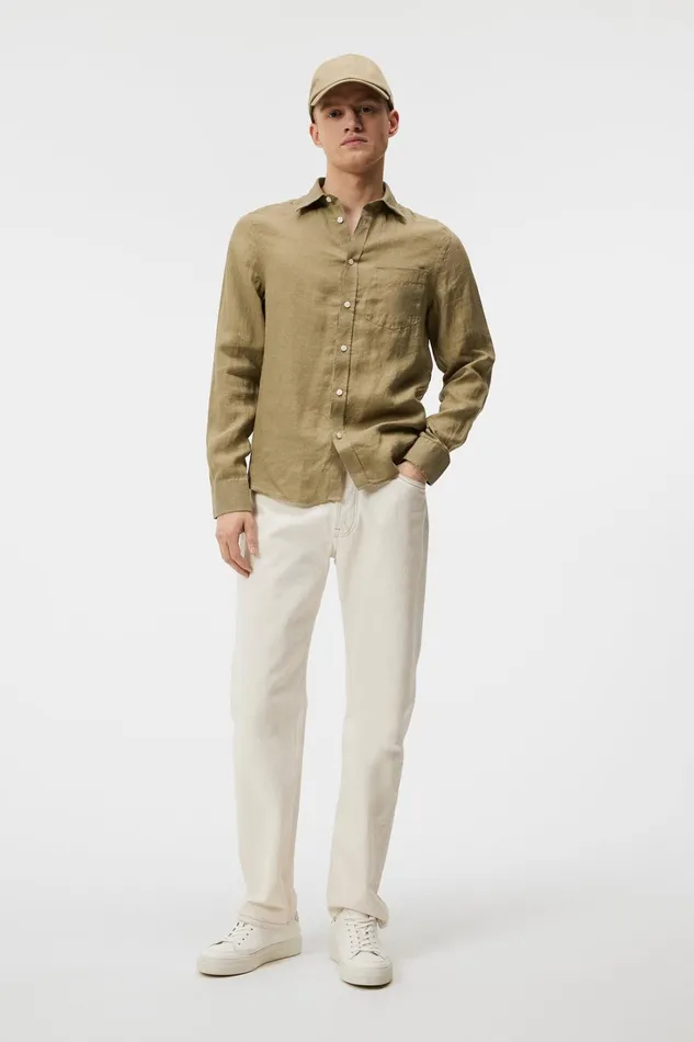 Men Clean Linen Slim Shirt Aloe JLindeberg Shirts