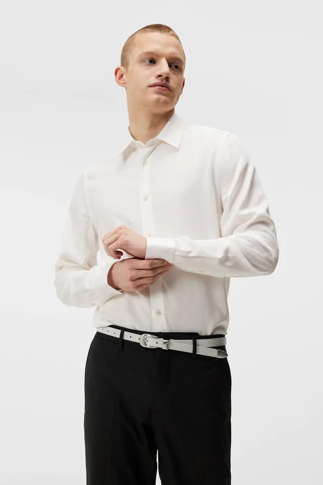 Men Comfort Tencel Slim Shirt Cloud White JLindeberg Shirts