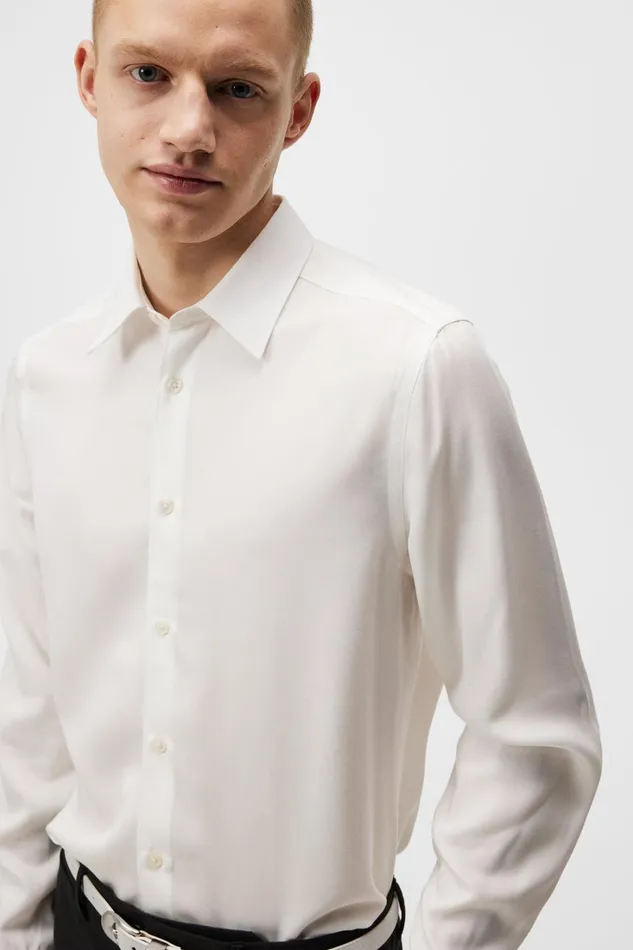 Men Comfort Tencel Slim Shirt Cloud White JLindeberg Shirts