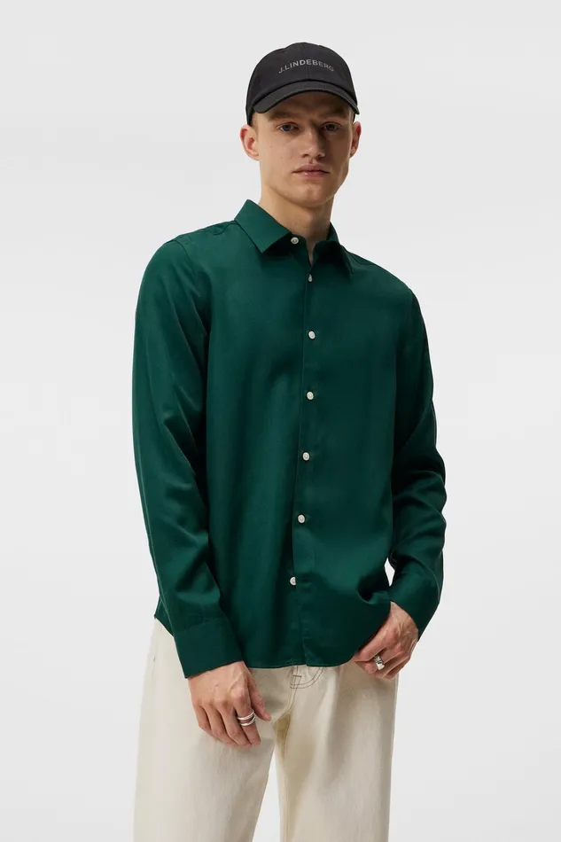 Men Comfort Tencel Slim Shirt Rain Forest JLindeberg Shirts