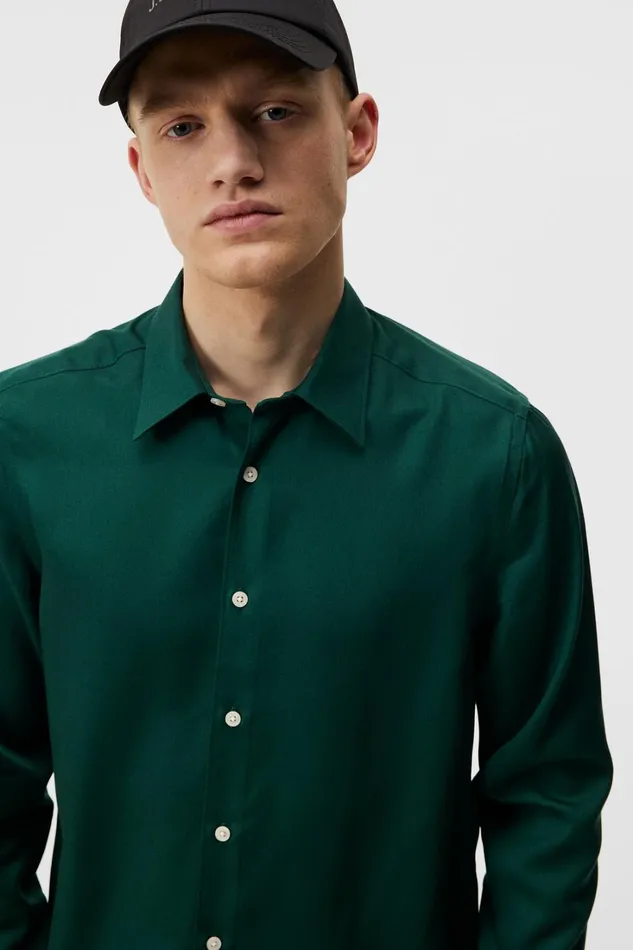 Men Comfort Tencel Slim Shirt Rain Forest JLindeberg Shirts