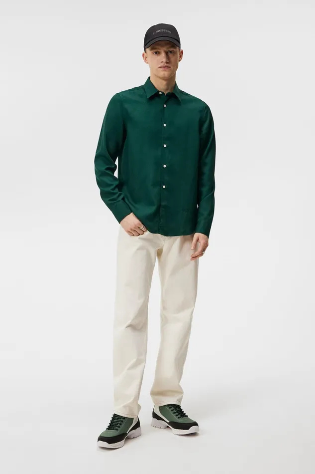 Men Comfort Tencel Slim Shirt Rain Forest JLindeberg Shirts