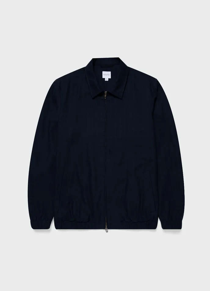 Men Cotton Raffia Blouson Jacket Navy Jackets and Coats ussunspel