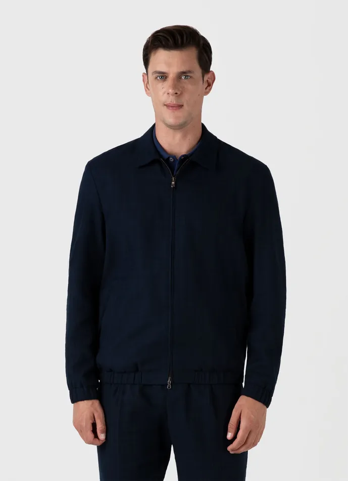 Men Cotton Raffia Blouson Jacket Navy Jackets and Coats ussunspel