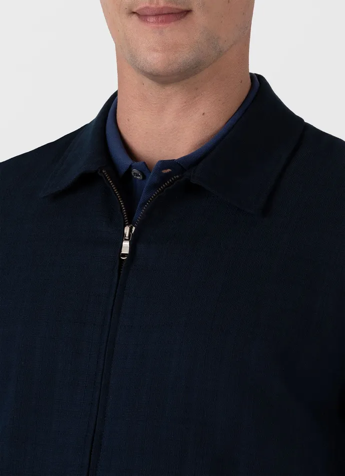 Men Cotton Raffia Blouson Jacket Navy Jackets and Coats ussunspel
