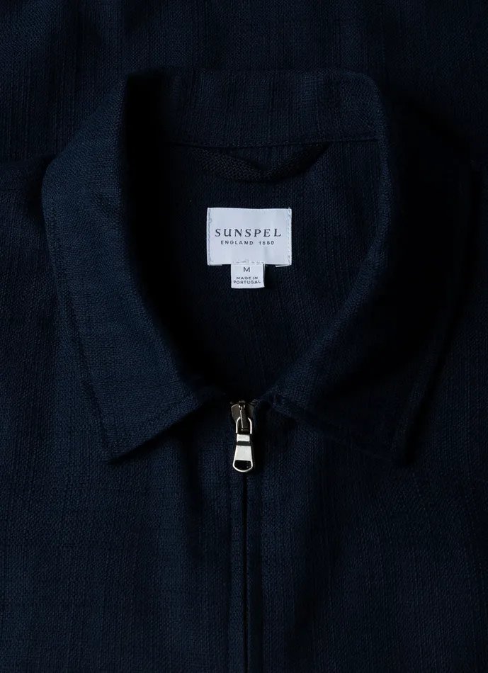Men Cotton Raffia Blouson Jacket Navy Jackets and Coats ussunspel