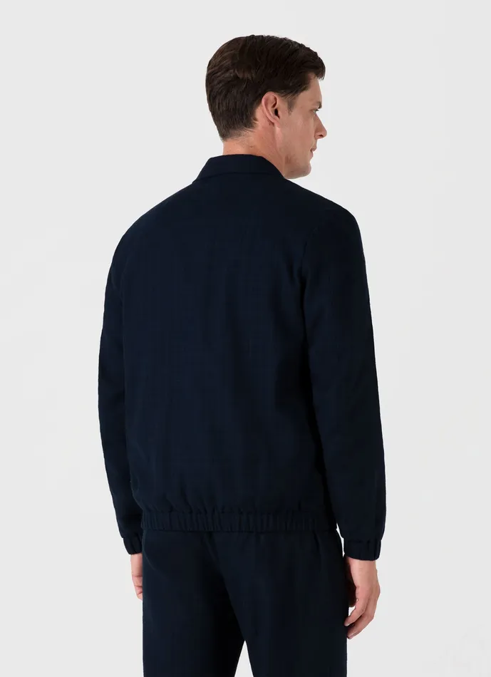 Men Cotton Raffia Blouson Jacket Navy Jackets and Coats ussunspel