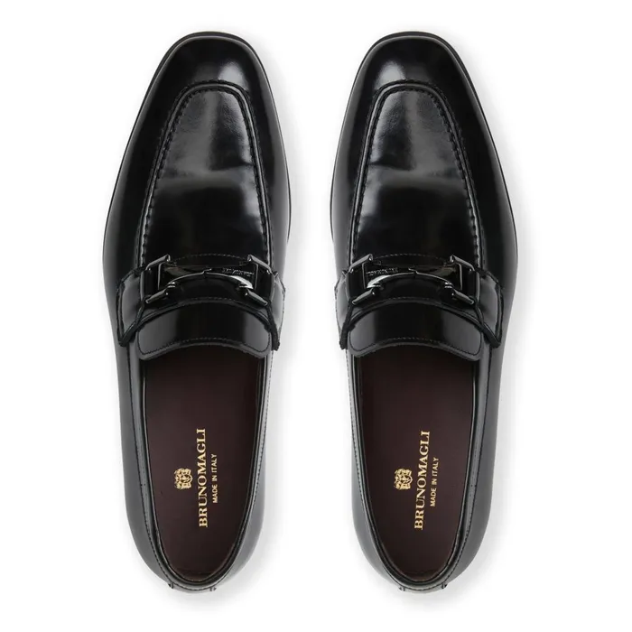 Men Dress Shoes Bruno Magli Saffo Slip On Black Bit Loafer Black Leather