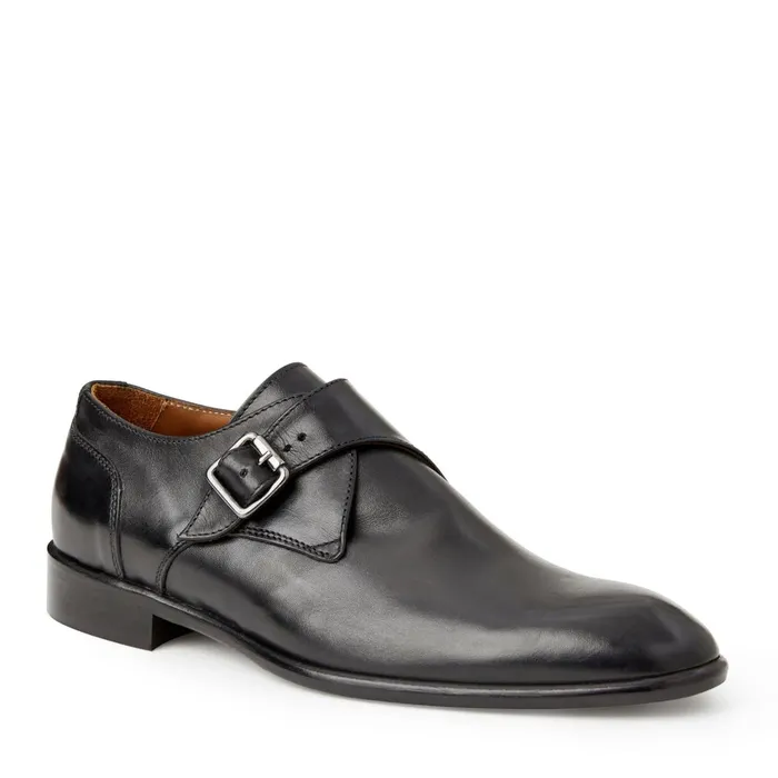 Men Dress Shoes Bruno Magli Solero Classic Leather Single Monk StrapBlack