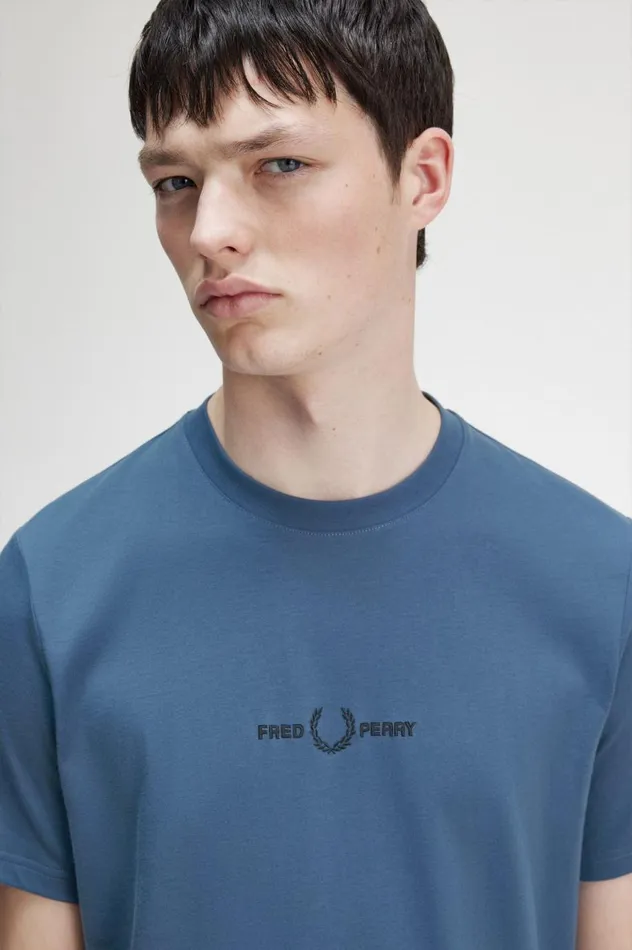 Men Embroidered TShirt Midnight Blue Fred Perry TShirts