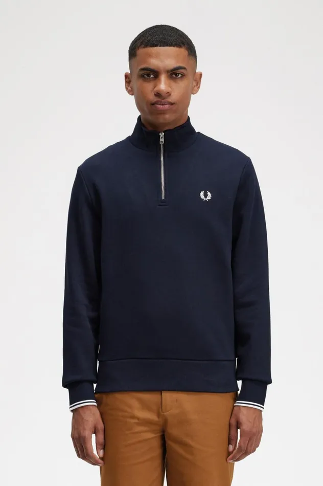 Men Half Zip Sweatshirt Navy Fred Perry Sweatshirts