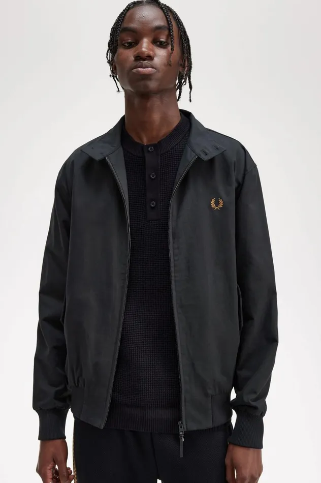 Men Harrington Jacket Black Fred Perry Coats and Jackets