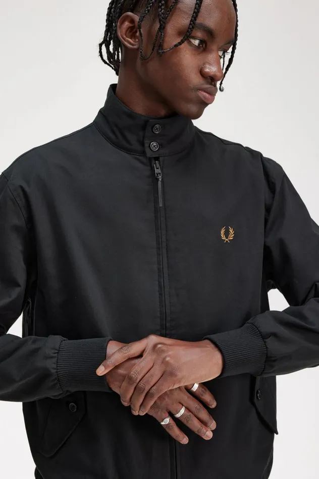 Men Harrington Jacket Black Fred Perry Coats and Jackets