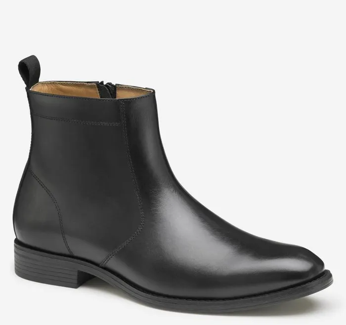 Men Johnston and Murphy Boots Lewis Zip Boot Black Full Grain