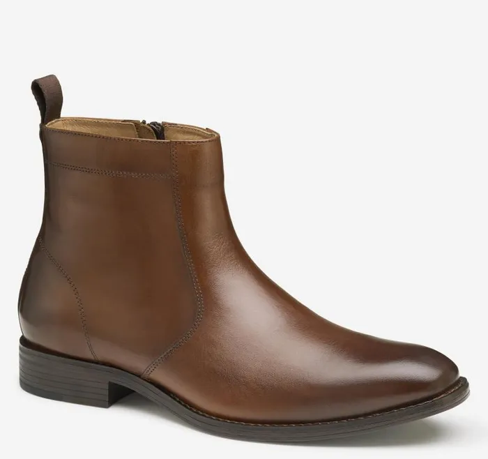 Men Johnston and Murphy Boots Lewis Zip Boot Tan Full Grain