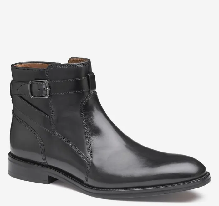 Men Johnston and Murphy Boots Meade Buckle Boot Black Italian Calfskin
