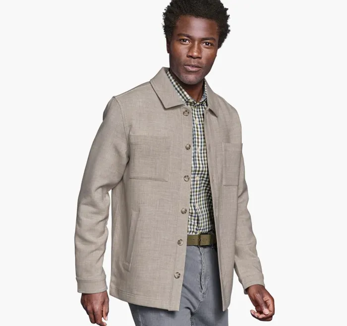 Men Johnston and Murphy Coats Jackets and Vests Heathered Shirt Jacket Tan