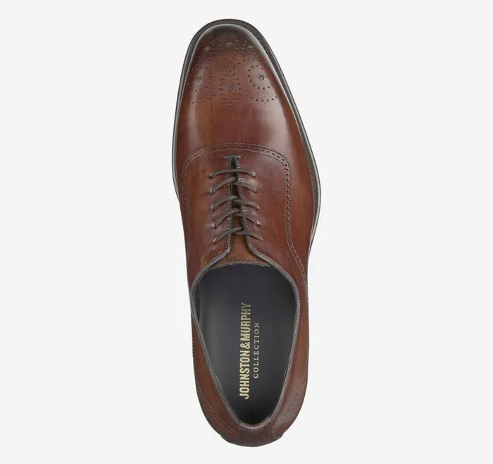 Men Johnston and Murphy LaceUps Ellsworth Plain Toe Medallion Brown Italian Calfskin