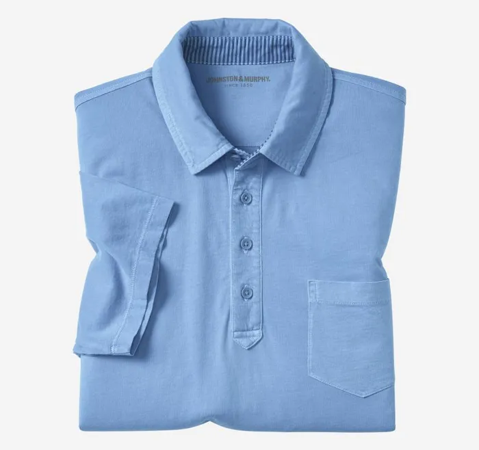 Men Johnston and Murphy Polos and Tees Garment Dyed Polo Blue