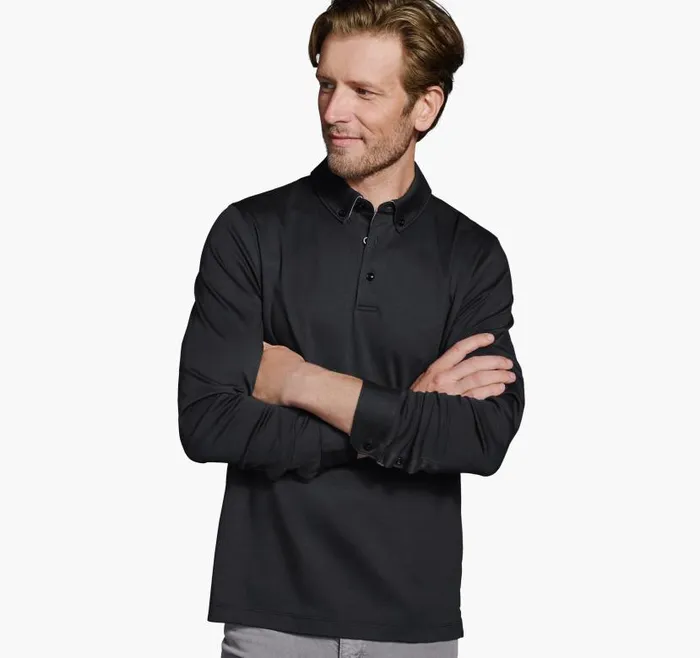 Men Johnston and Murphy Polos and Tees Liquid Cotton LongSleeve Polo Black Men Johnston and Murphy Polos and Tees Liquid Cotton LongSleeve Polo Black